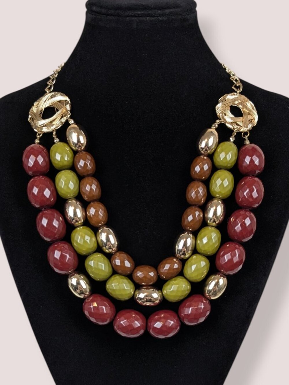 3-Strand Faceted Bead Wire Wrap Accent Statement Necklace